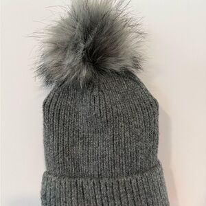 Norla charcoal Gray Pom Pom Knit Beanie Hat